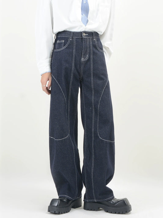 LUCE GARMENT design sense top line washed jeans men's Korean version dark blue loose wide legs mopping men's trousers trendy