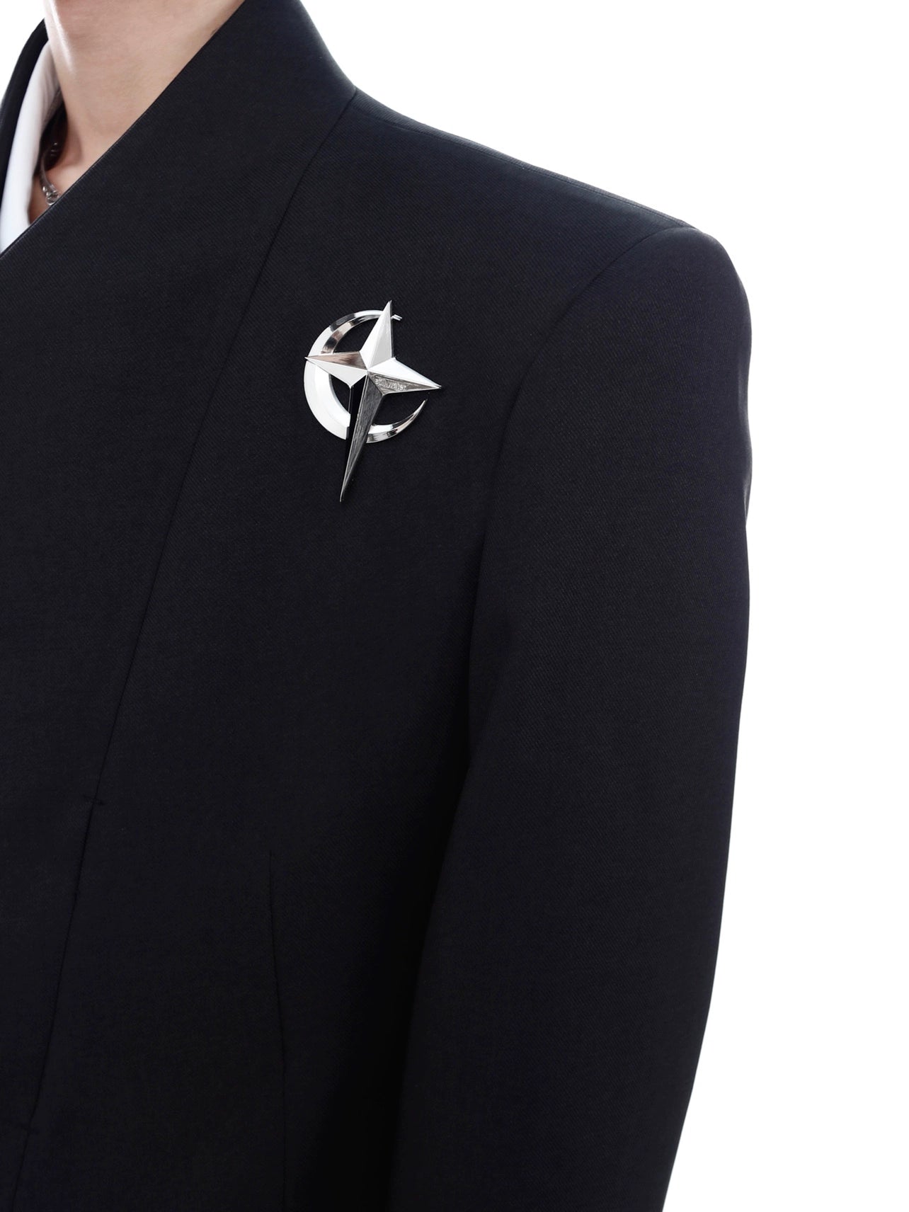 Cultur E24s niche metallic panels design padded shoulder blazer collarless loose suit premium top