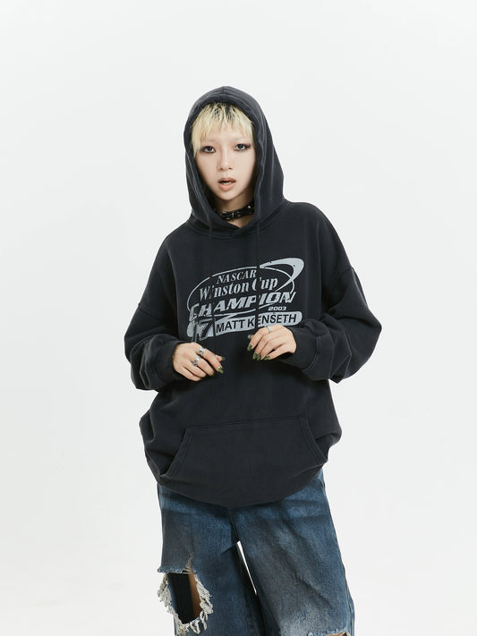 MICHINNYON American retro black loose hooded print pullover sweatshirt is versatile and unisex new style