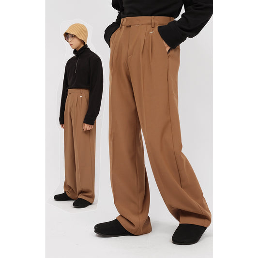 BOOGOOVOGUE summer casual men's trousers drape straight loose high-rise wide-leg coffee pants