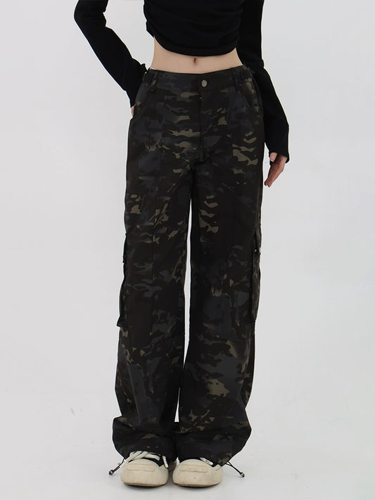 61OT PEARTH American retro high street camouflage cargo pants women's loose straight leg wide leg casual trousers