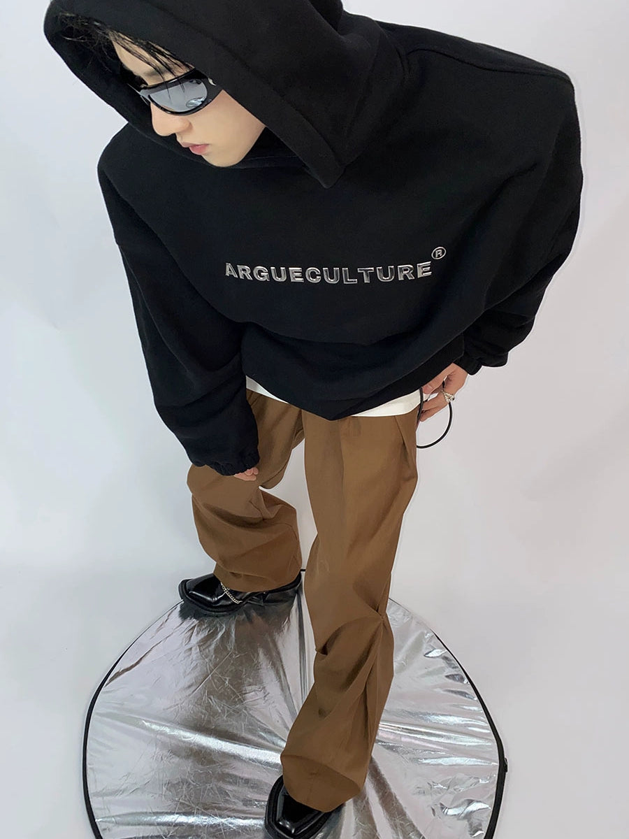 Culture niche metal print suede padded shoulder fashion brand casual Deng is the same sweatshirt men's design sense top