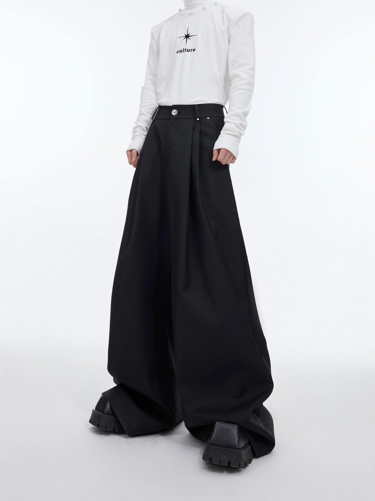 Cultur E24ss niche pleated three-dimensional trousers drape loose straight leg slacks silhouette versatile trousers men