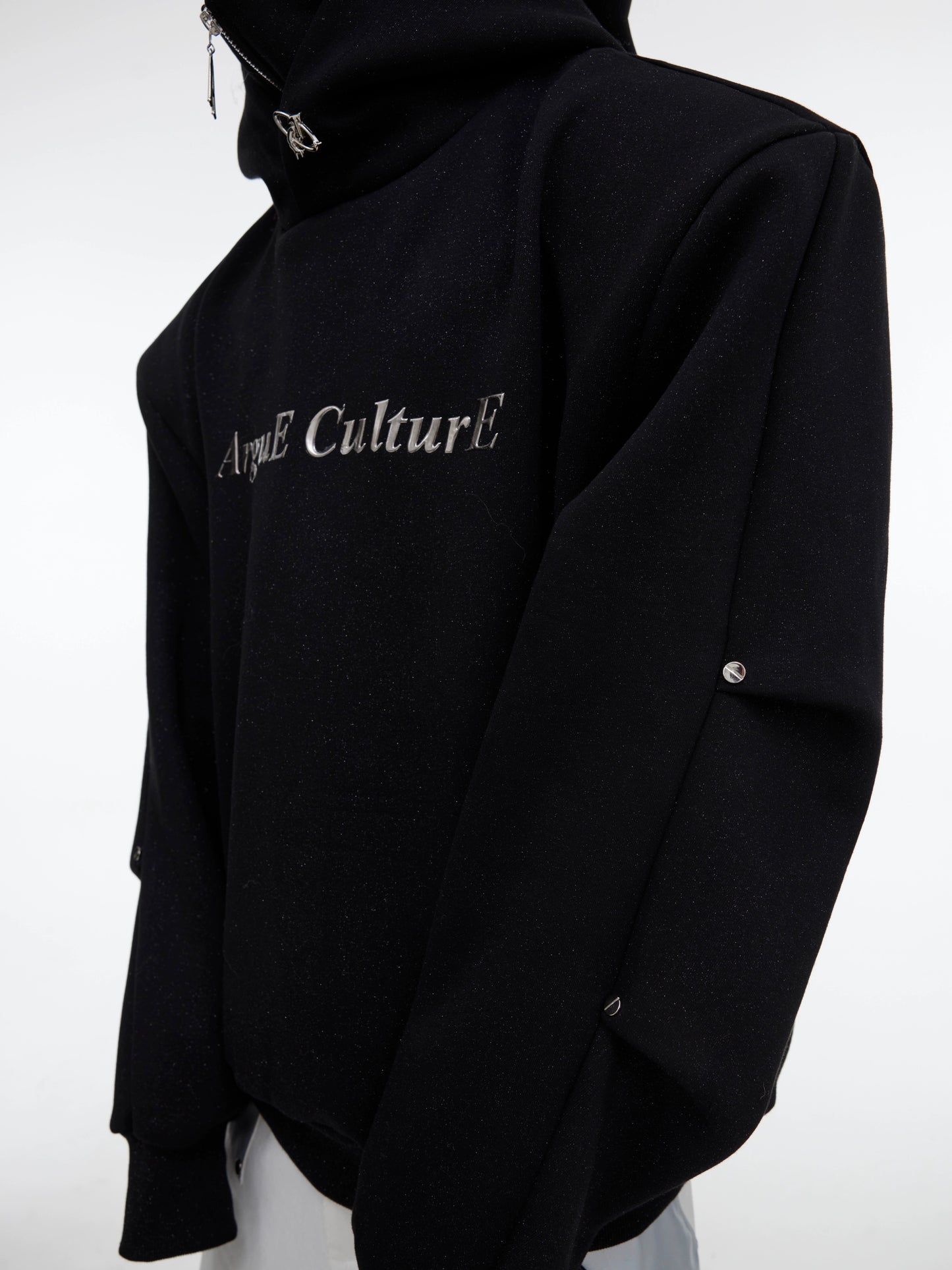 CulturE niche deconstructs sequin design sense hooded sweatshirt double turtleneck metal button pleated top for men