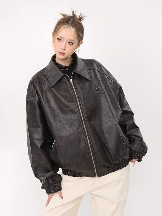 61OT PEARTH American Retro Loose Motorcycle Short Pu Leather Jacket Jacket Women's 2024 Spring and Autumn New