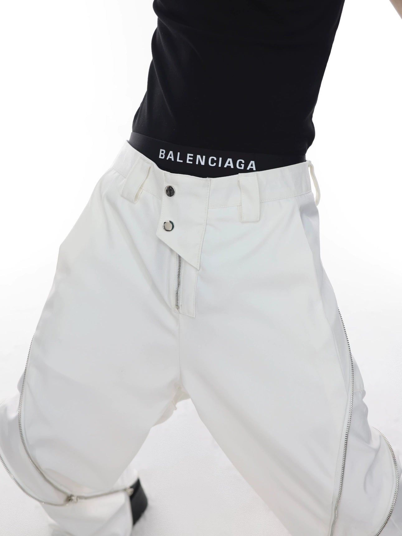 CulturE's original niche structure, design with zipper, split bootcut trousers, draped slacks and white trousers
