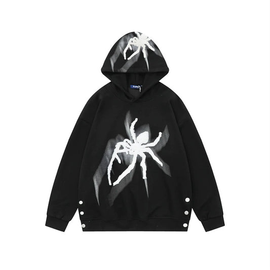 VEG Dream American Trend Spider Print Hooded Sweatshirt for Men's and Women's Trendy Loose High Street Hip Hop Hoody Top