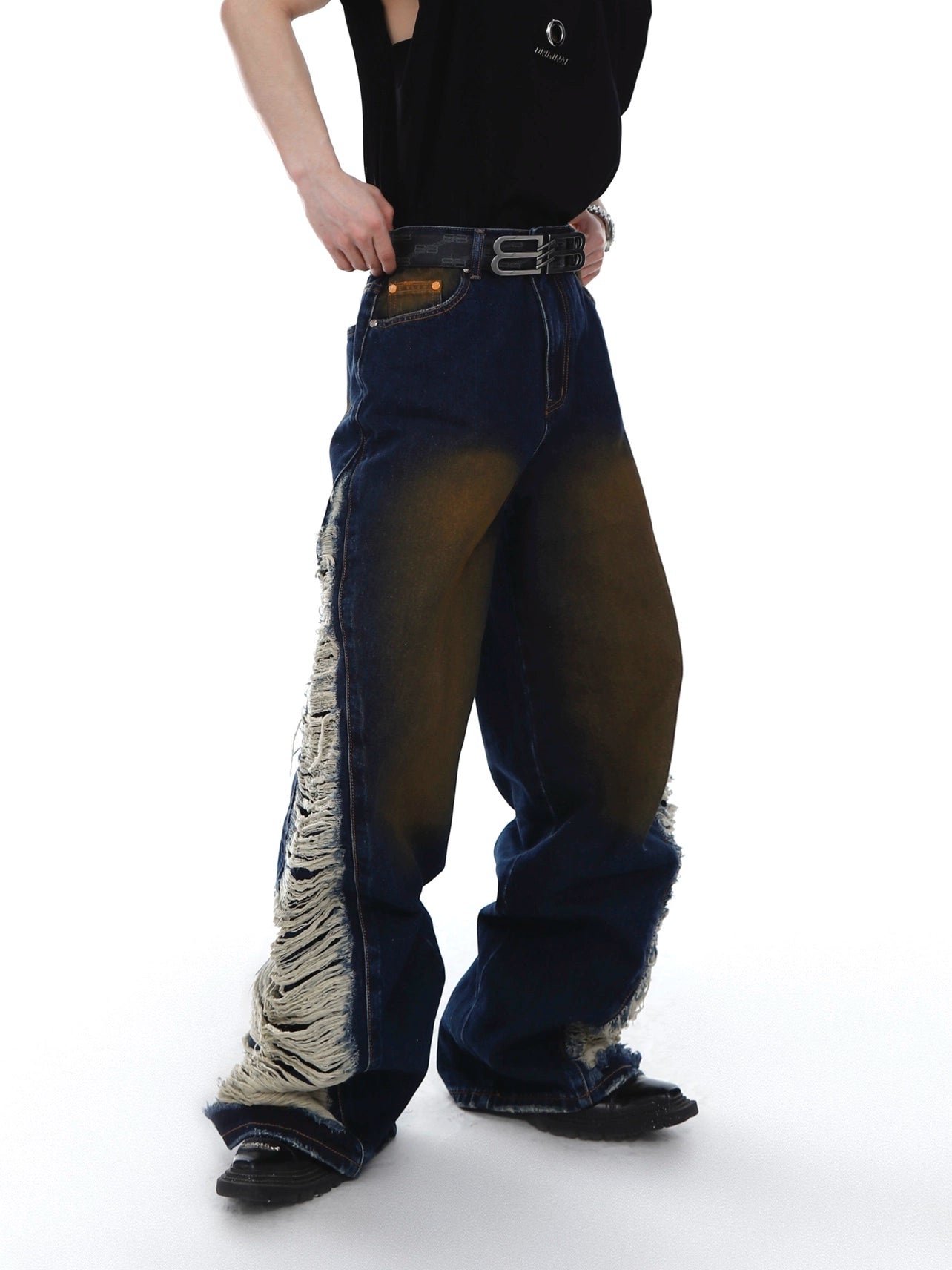 CulturE Minority Heavy Industry Retro Washed Destroyed Jeans Micro Flared Pants Slim and Versatile Neutral Casual Pants