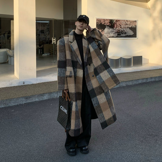 BAKUCO Maillard check with scarf, wool padded midi tweed coat