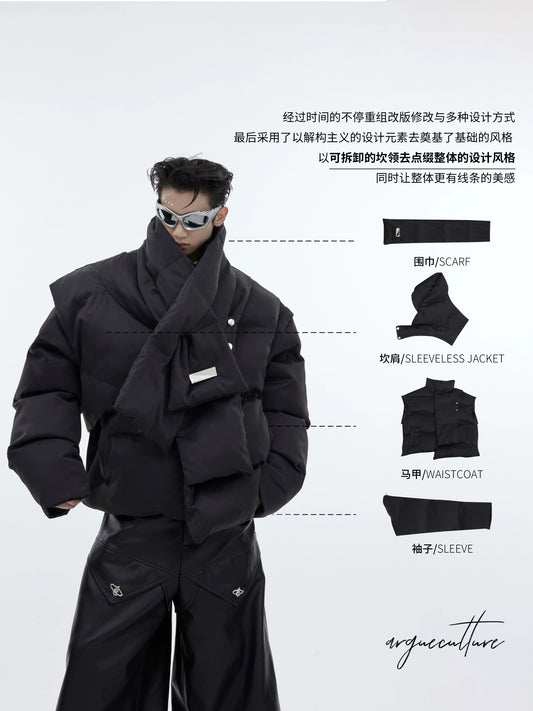 CulturE is a heavyweight niche deconstructed 90 white duck down jacket with a stand collar scarf design sense cropped padded jacket