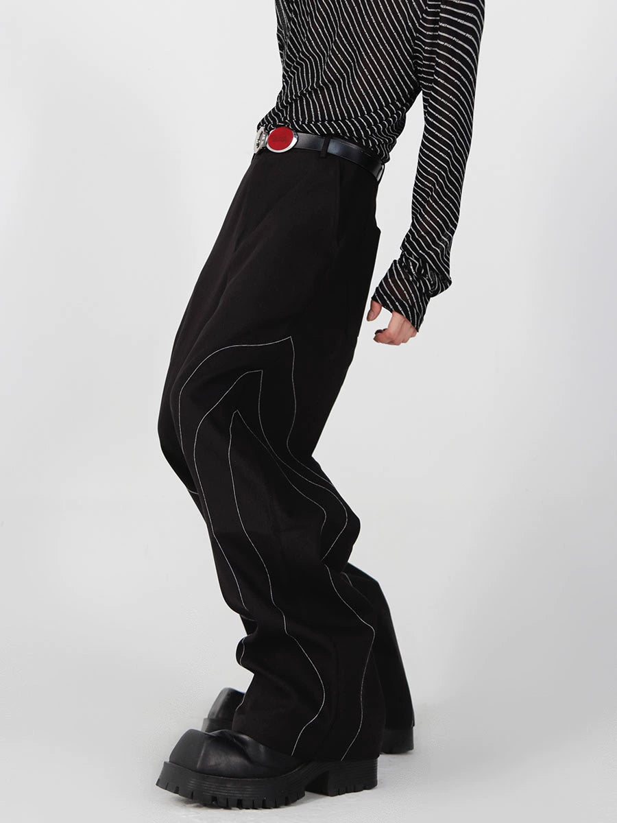 CulturE Niche split top line trousers high-end design all-match loose straight-leg pants contrasting color black trousers