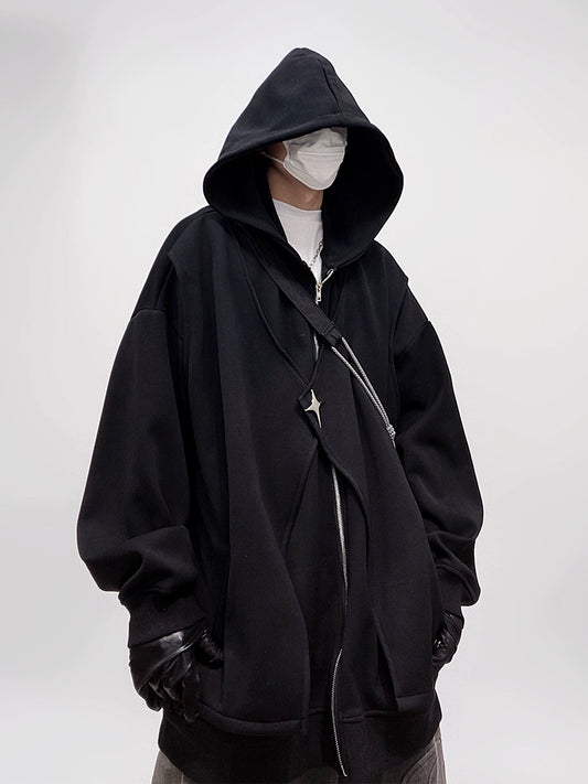 UUCSCC hip-hop trendy brand American high street casual hoodie hoodie fake two loose casual hoodie zip-up jacket