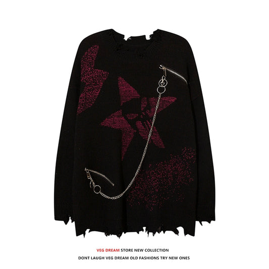VEG Dream dark design sense with necklace sweater men and women oversize lazy wind sweater trend