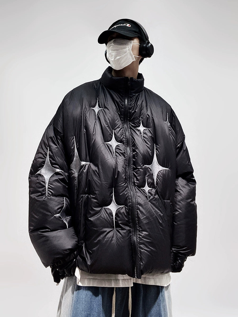 UUCSCC hip-hop trendy brand embroidered cotton jacket winter loose warm cotton jacket light white duck down jacket men