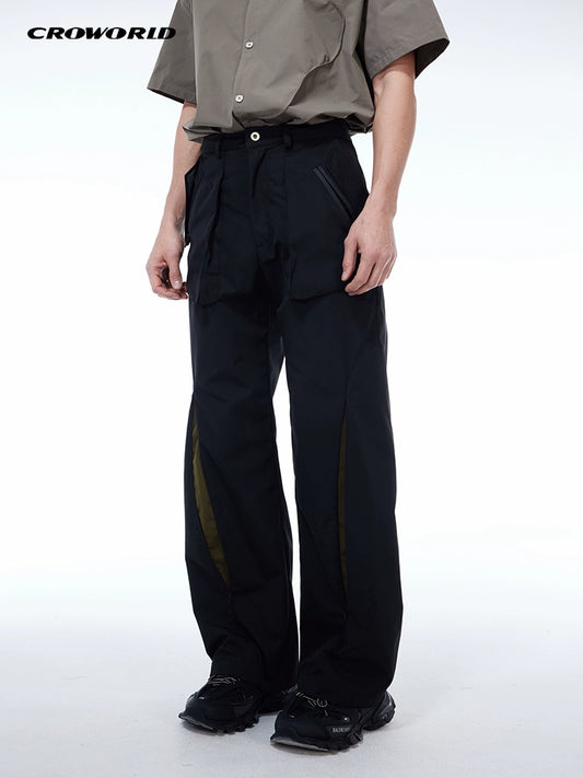 CROWORLD American high street casual overalls men's design sense multi-zipper splicing vibe tide brand wide-leg pants