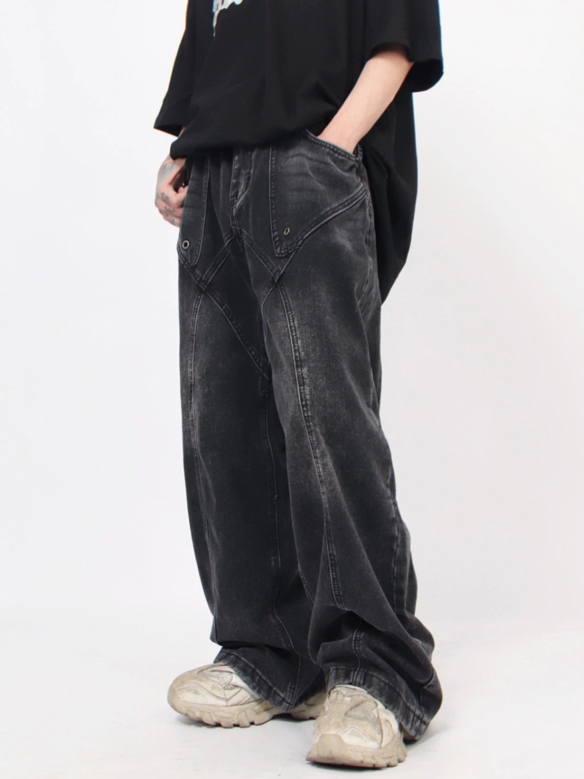 Highstreet Design Sense Trousers Zipper Open Jeans Men's Retro