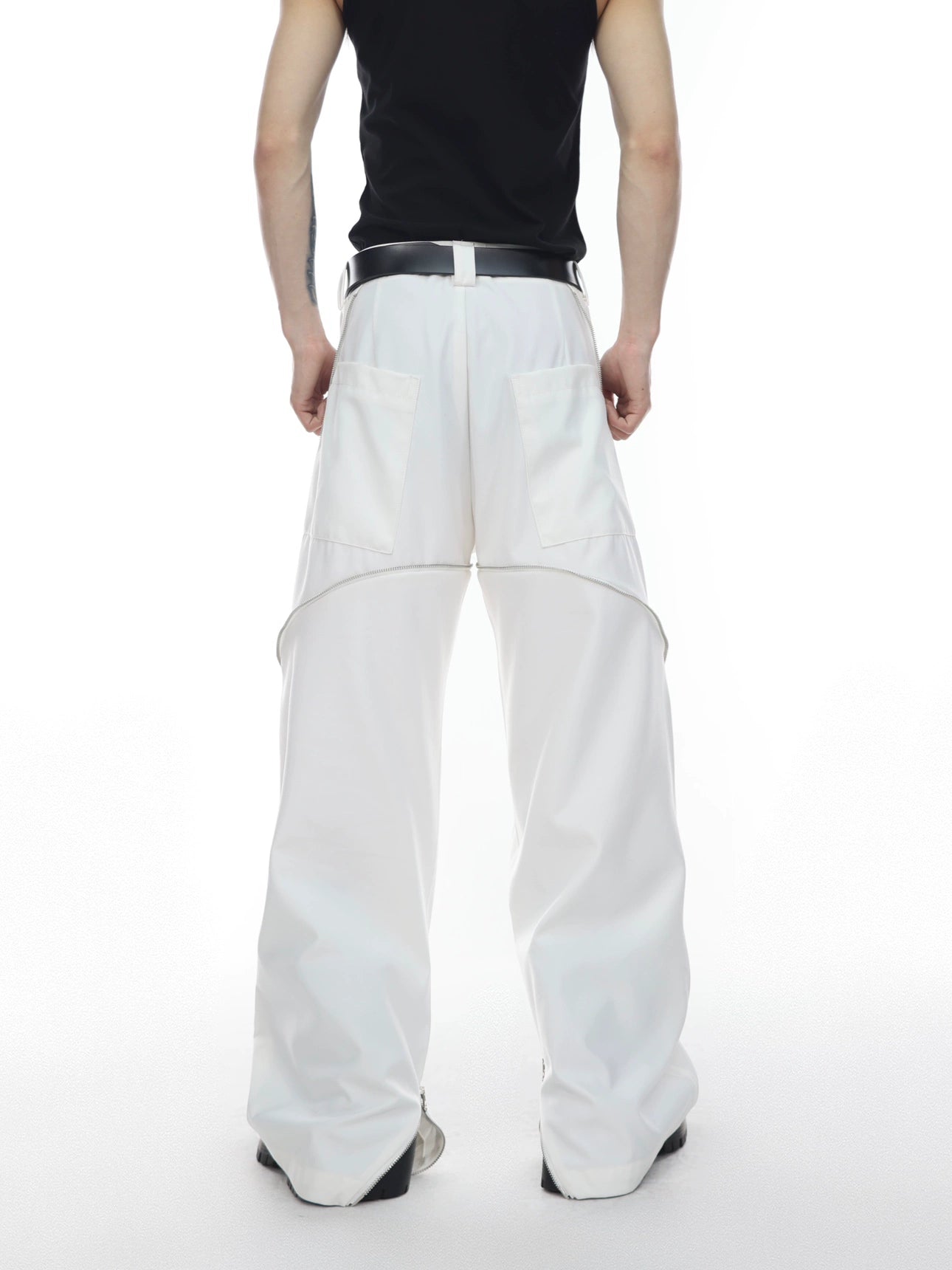 CulturE's original niche structure, design with zipper, split bootcut trousers, draped slacks and white trousers