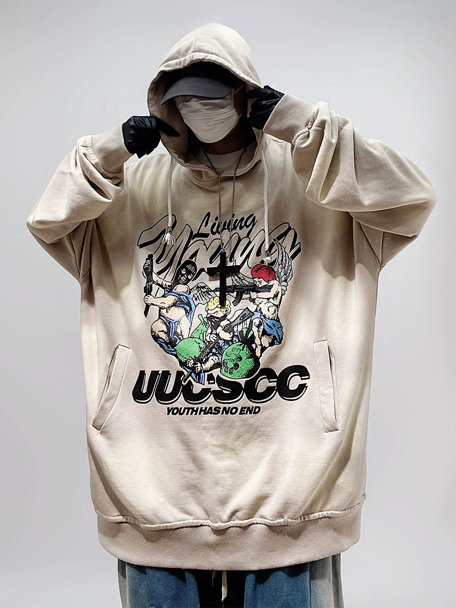 UUCSCC hip-hop trendy brand American high street pullover hoodie jacket oversize retro print hooded sweatshirt for men