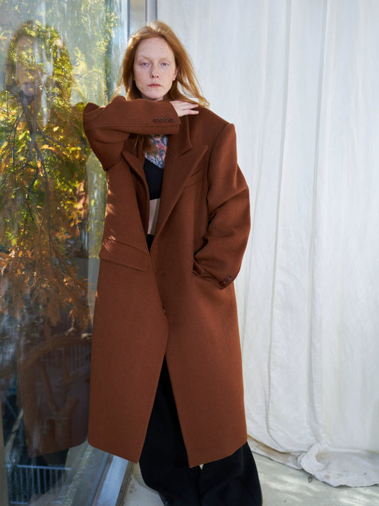 ANTERIOR LOVED×CasseSango brown wool long suit coat autumn and winter thickened Korean version