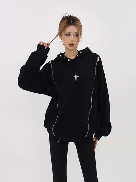 61OT PEARTH American retro heavyweight hooded pullover sweatshirt for women trendy spring and autumn new style loose oversize
