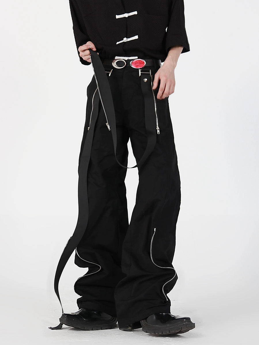 CulturE niche metal zipper streamer stitching design black casual pants high-end fried street straight pants men