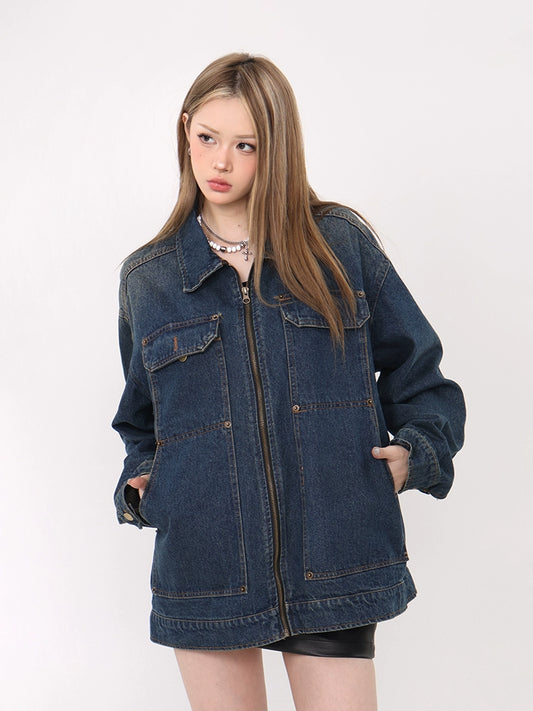 61OT PEARTH American Retro High Street Loose Wash Denim Jacket Women's Tide 2024 Spring and Autumn New Style