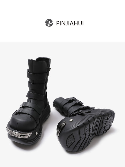 Pinjiahui Miffel's goth-punk dark rock flatform platform shoes heightened Martin boots and ankle boots
