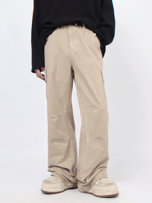 MZ American Vintage Large Pocket Straight Wide-leg Casual PantsMen's Loose Street Style Pleated Cargo Pants Trousers Trend